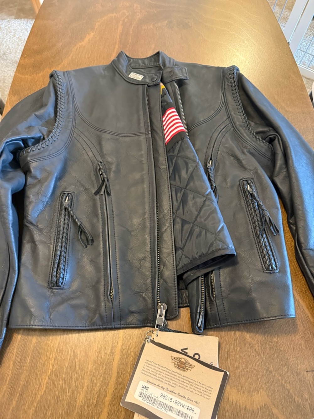Harley-Davidson Black Leather Braided-Trim Motorcycle Jacket